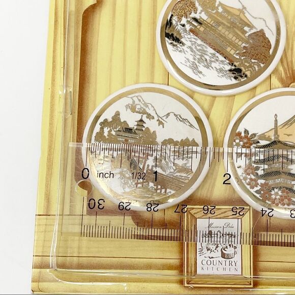 Vintage Ceramic Circular Magnets Asian Landscape Architecture - Picture 4 of 6